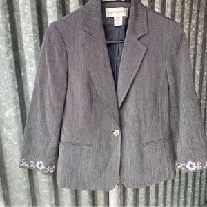 Y2K Jones New York Black White Melange Floral Embroidered Blazer Jacket Size 6P